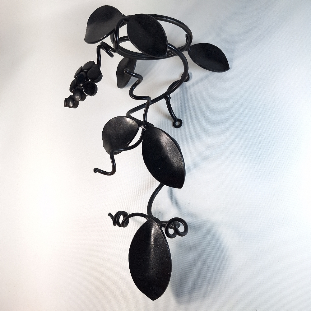 Black Wrought Iron Wall Mounted Grape Motif Wine Bottle Holder